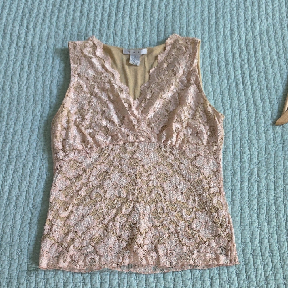 CAbi Lace V-Neck Sleeveless Blouse - Cream